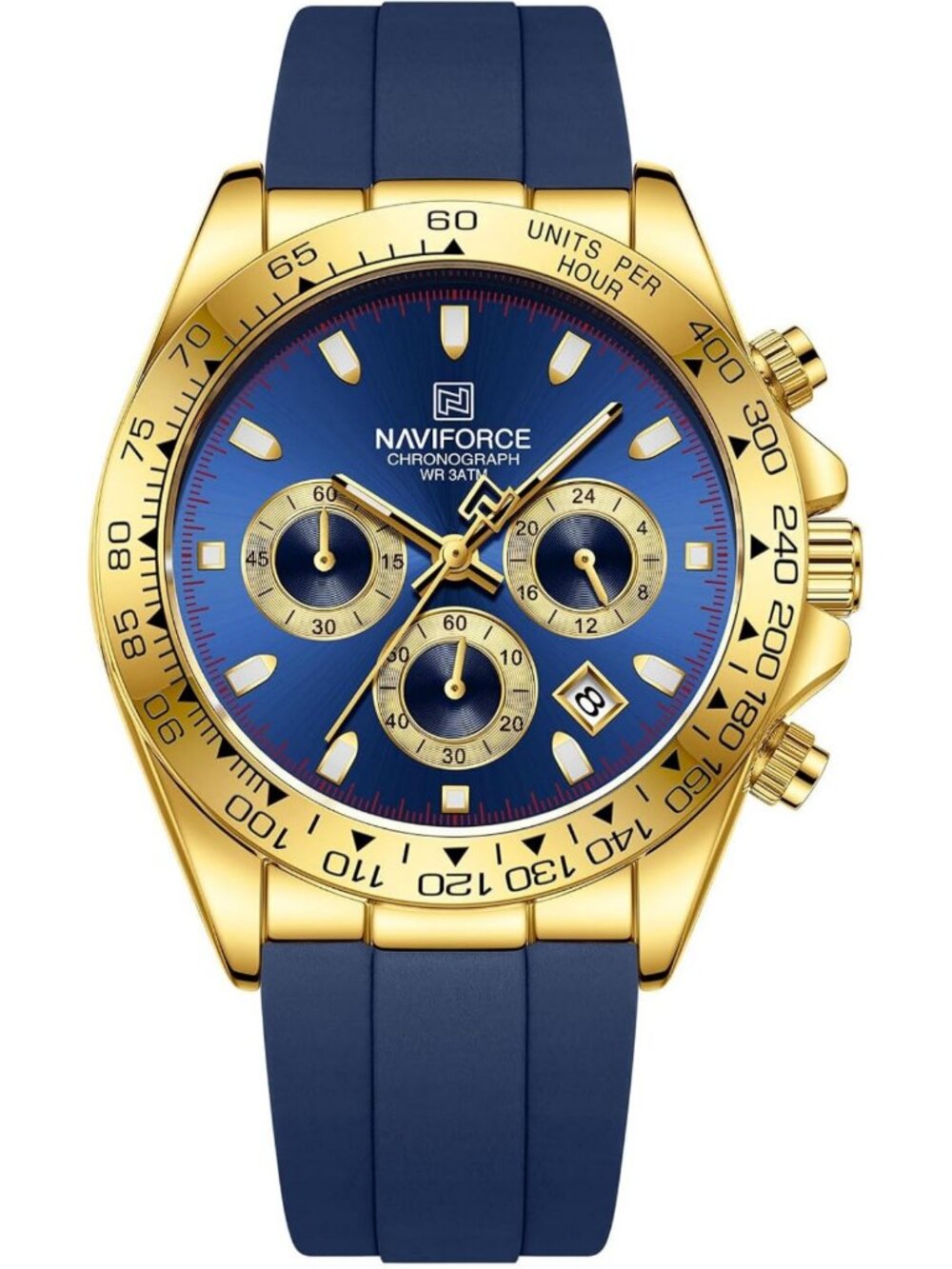 Stylish Men's Chronograph Watch with Tachymeter, Silicone Strap, Waterproof Gift